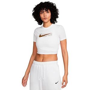 NIKE Dames T-shirt met korte mouwen, Slim, CRP, Swoosh, Dn5798, 100, wit, T-shirt voor dames