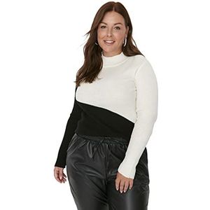 Trendyol Dames opstaande kraag Colorblock Regular Plus Size Sweater Sweatshirt, Zwart, 3XL