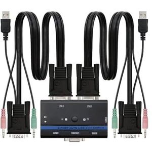 Watio Wave KVM-switch met 2 VGA- en USB-poorten, maakt bediening van 2 pc's vanaf één toetsenbord en monitor mogelijk, ideaal voor efficiënt apparaatbeheer*