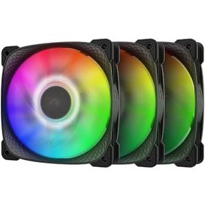 Geometrische Future Squama 2505 RGB PWM Ventilator - Zwart - 120mm - 3 Stuks - Hoge Prestaties - Adresseerbare RGB - 4pin PWM - Met Controller - (GEO-S2505B-3)