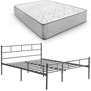 HOGAR24 ES - Metalen frame met poten, bedframe en hoofdeinde + visco-elastisch matras Natur Plus Edition 24, afmetingen: 135 x 190 cm