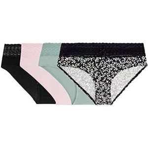 VARIANCE Lingerie Les Cotons zwembroek voor dames, verpakking van 3 stuks, Imprimé/Menthe/Poudre/Noir, 36/38