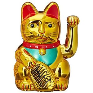 Relaxdays maneki neko, kleine gelukskat, zwaaiende kat, 16 cm, goud, Japanse geluksbrenger, cadeau, goud