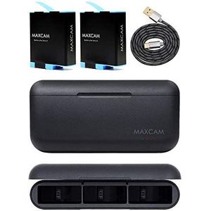 MAXCAM 2-pack vervangende batterijen en drievoudige oplader voor GoPro HERO11/HERO10/HERO9 Black