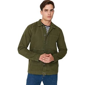 Trendyol Heren Overhemd Kraag Plain Regular Jacket Jas, kaki, L, kaki, L