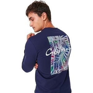 Trendyol Heren ronde hals met slogan Regular Sweater, marineblauw M, marineblauw