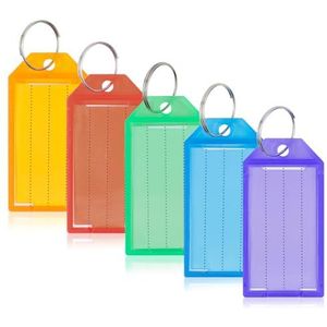 AiQInu Sleutelhangers, 20 stuks, sleuteletiketten met beschrijfbaar etiket voor het markeren van sleutels, rugzakken, huisdieren, koffers, 5 kleuren