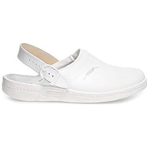 Abeba Werkschoen The Original Clog 7021-35 van glad leer met anti-slip zool OB, FO, SRC, wit, 46 EU