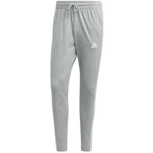 adidas Heren Essentials Single Jersey Tapered Open Hem 3-Stripes Pants, medium grey heather/white, L Tall