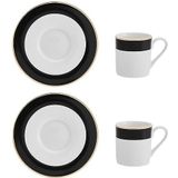 MIKASA Luxe Deco 2st Fine China Espresso Kop & Schotel Set - Band Patroon, 100ml, Geschenkdoos