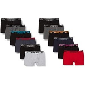 Antonio Rossi Boxershorts voor heren, verpakking van 12 stuks, met elastische band, ademende, zachte boxershorts voor mannen, voor dagelijks gebruik, meerkleurig (donker)., M