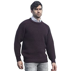 Aran Crafts Heren Fisherman Irish Rib Crew Neck Wollen Trui, Damson, M