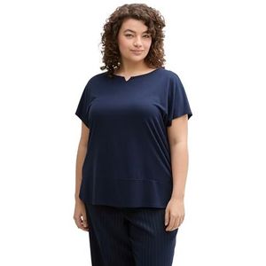 TOM TAILOR Dames plussize plus size - T-shirt in materiaalmix, 10360 - Real Navy Blue, 54 Grote maten