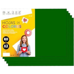Kleurfolie, A3, 80 g, voor printers en knutselwerk, gesorteerd papier voor kinderen, gekleurde folies voor kaarten, school en creatieve projecten, m-office (100 uur, donkergroen)