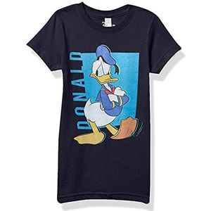 Disney Characters Donald Pop Girl's Solid Crew Tee, Navy Blue, X-Small, Navy, XS