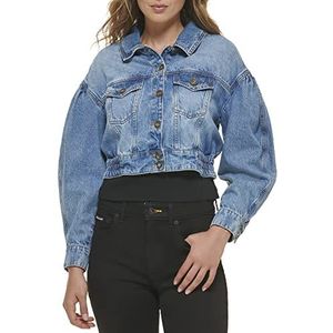 DKNY Ls Puff Button Front Cropped Denim Jas Dames, Delavé, XXS