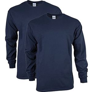 Gildan Ultra katoenen T-shirt met lange mouwen voor heren (Pack van 2), marineblauw, S