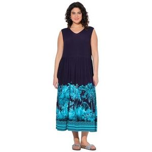 Ulla Popken Jerseyjurk voor dames, grote maten, plus size, met palmrand, Inkt blauw., 42-44