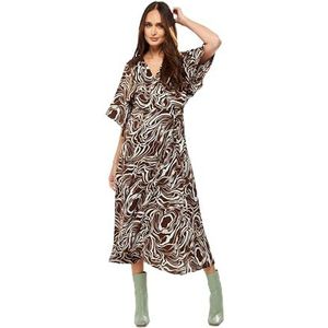 Liquorish Vrouwen Scribble Print Maxi Wrap Jurk met Kimono mouwen in bruine bruiloft, 16