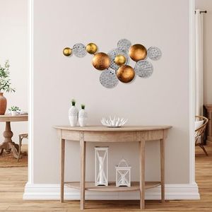 Handgemaakte decoratieve metalen wandaccessoire, 45 x 82 cm, 100% metaal (1,5 mm), unieke zilveren en koperen afwerking, perfect voor woondecoratie en kunstdisplay