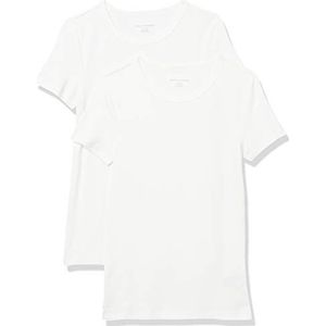 Amazon Essentials Women's T-shirt met korte mouwen en ronde hals in slanke pasvorm, Pack of 2, Wit, XL