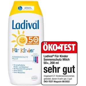 Ladival Kinderzonnemelk SPF 50+ – parfumvrije zonnebrandlotion voor kinderen – zonder kleur- en conserveringsmiddelen – waterdicht – 1 x 200 ml