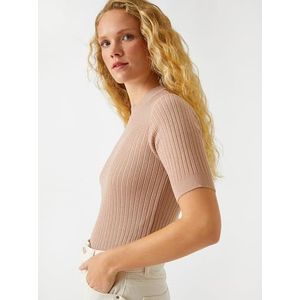 Koton Gebreide trui voor dames, geribbeld, korte mouwen, roze (252), L