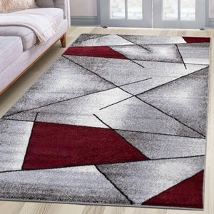 oKu-Tex Tapijt geweven tapijt voor woonkamer, hal, slaapkamer tapijtloper, brug rood modern geometrisch design Öko-Tex 100 afmetingen 80 x 150 cm 30161rot080150