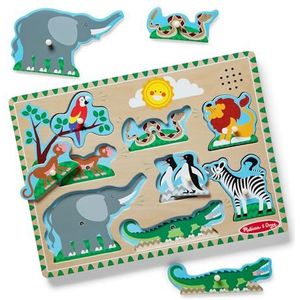 Melissa & Doug Zoo Animals Sound Puzzle - Wooden Peg Puzzle With Sound Effects (8 pcs)