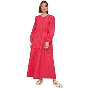 Trendyol Dames Shrew gedetailleerde ronde kraag popel-geweven jurk jurk, roze, 40
