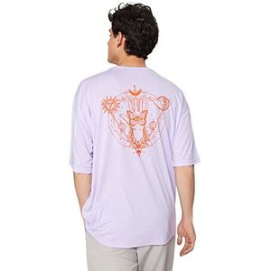 Trendyol Heren Lilac Oversize Fit Ronde kraag Korte mouw Print T-Shirt, Paars, Extra Large