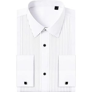 J.VER Tuxedo shirt voor heren, formeel jurk, shirt met lange mouwen, buttondown shirts voor galafeest, bruiloft, A-wit+zwarte knoop+manchetknopen, 3XL