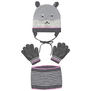 MacBeen Set met handschoenen, muts en sjaal voor schoolbenodigdheden van 2 tot 5 jaar, grijs, winteraccessoireset, klein, uniseks, kinderen