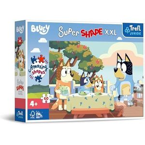 Trefl Junior – Bluey en vrienden – Puzzel 60 XXL Super Shape – Gekke puzzelvormen, Grote stukjes, Kleurrijke puzzel met de helden van de cartoon, Plezier voor kinderen vanaf 4 jaar