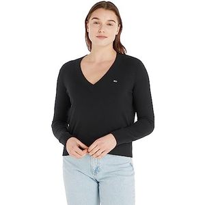 Tommy Jeans Dames Tjw Essential V-hals Sweater Sweatshirt, Zwart, XXS