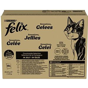 Purina Felix Sensations Natvoer voor katten met rundvlees, kip, eend, lam, 80 zakjes à 85 g, 1 stuk