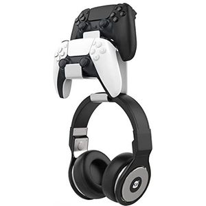 MoKo Gamepadhouder, universele houder, compatibel met PS3, PS4, PS5, PC, Steam, Switch, 3-in-1 wandhouder van aluminiumlegering voor gamecontroller en headsets, zilver