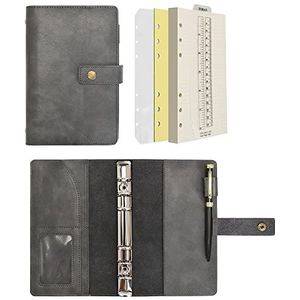 WONDERPOOL A6 Lederen Dagboek Hervulbaar Notitieboek Spiraal Journal Binder Portfolio - Dot Grid Papier & Binnenzakken Organizer voor Man en Vrouw (Grijs, A6)