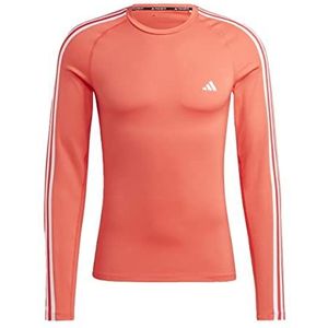 adidas Heren Techfit 3-Stripes Training Long Sleeve Tee, Bright Red, 3XL