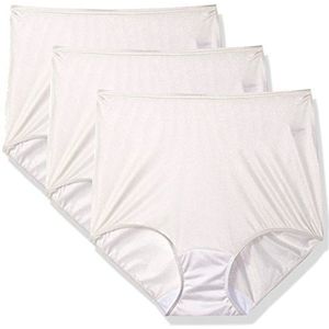 Shadowline Women's Hidden Elastic Nylon Full Brief Panty 3-Pack, Ivory, 5