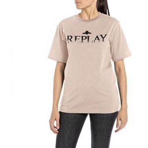 Replay Dames Regular fit T-shirt korte mouwen Pure Logo Collectie, 893 Light Beige, L
