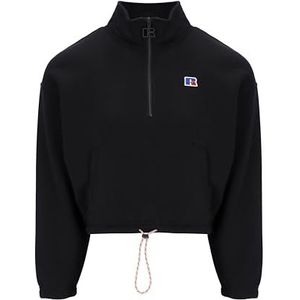 Russell Athletic E34012-IO-099 ZARE-Cropped Half Zip Sweatshirt Dames Lange Mouw Zwart Maat XL