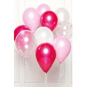 Amscan 9907427 Girl, DIY ballonset, 10 ballonnen van latex, roze, transparant, voor verjaardag, geboorte, bruiloft, Valentijnsdag, decoratie