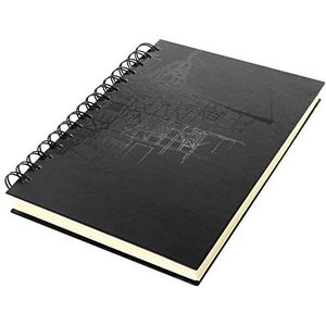 Kangaro Schetsboek A5 blanco, Wire-o, hardcover, zwart met print, 140g crème papier. Verpakking van 5 stuks.