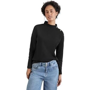 Street One - A322244 - T-shirt - Zwart - Gestructureerd met Knoopdetail