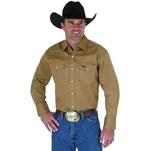 Wrangler Herenwerkshirt met Cowboy Cut, stevige afwerking, lange mouwen, western drukknopen en effen kleur., XL tall