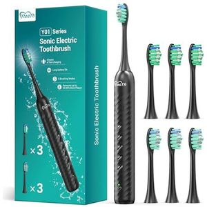 Elektrische tandenborstel voor volwassenen met 6 borstelkoppen, oplaadbare sonische tandenborstel, 4 uur lading, 180 dagen, ultrasone tandenborstel, zwart