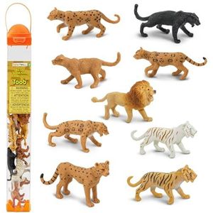 Safari Ltd. Grote roofkatten Toob 694604-9x handbeschilderde verzamelfiguren in Tube- Leeuw, Tijger, Witte Tijger, Jaguar, Zwarte Panther, Bergleeuw, Pard, Leopard en Ozelot
