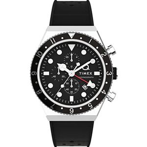 Timex Heren chronograaf kwarts armband horloge Q GMT, zwart/zwart, TW2V70000