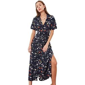 Trendyol Dames Midi Shirt Jurk Regular Geweven Jurk, Donkerblauw, 68